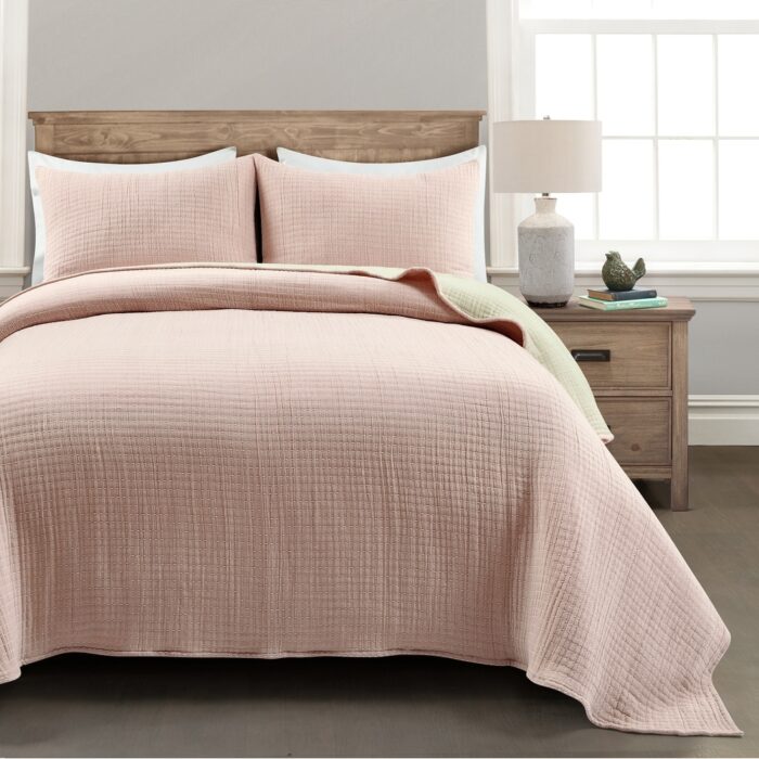 Lush Decor Solid Kantha Pick Stitch Woven Cotton 3-piece Quilt Set - Image 2