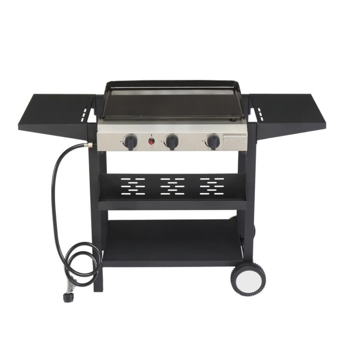 3-Burner Flat Top Gas Griddle Cooking Station with Ceramic Coated Cast Iron Pan - N/A