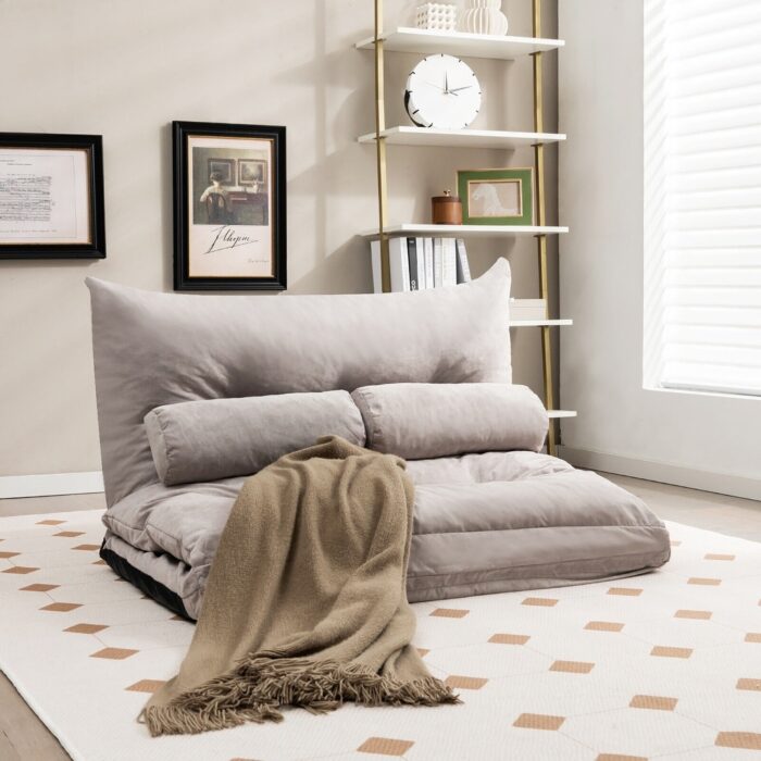 Convertible Lazy Sofa Bed with Adjustable Backrest& Lumbar Pillows