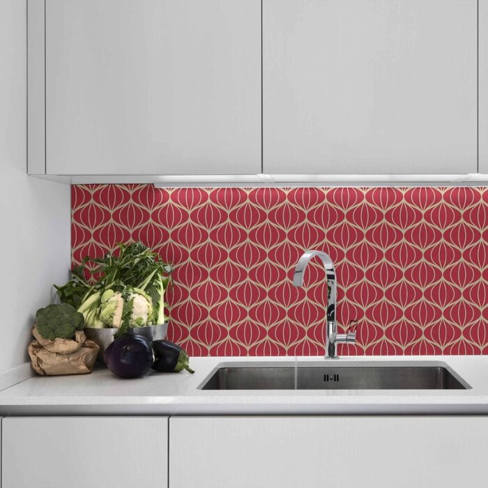Red Ogee Peel and Stick Removable Wallpaper 5035