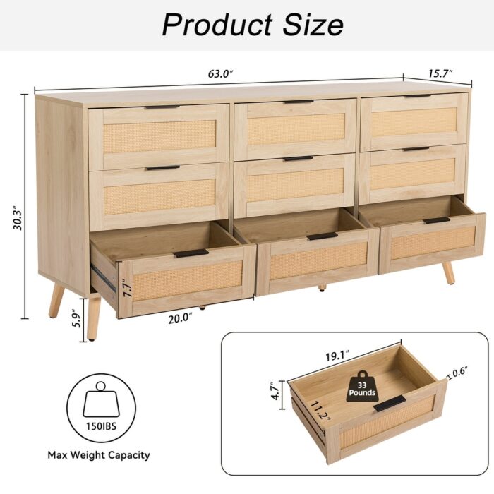 9 Drawers Chest Of Dresser Storage Tower Cabinet Bedroom Organizer Rattan Style - Image 2