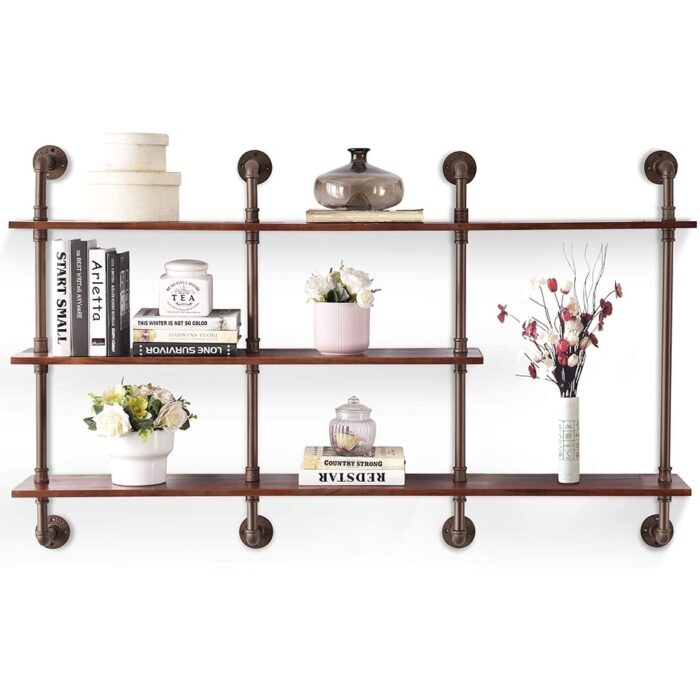 MCombo 3-tier Industrial Pipe Wall Shelf, Solid Wood